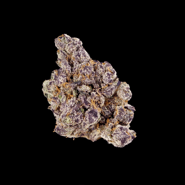 360-degree GIF of Acaiberry THCa flower with purple and green hues, displaying full bud detail from BOOM's top-shelf collection.
