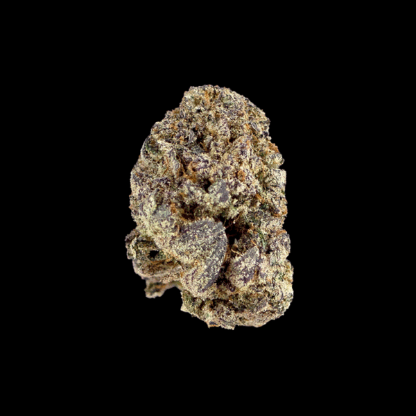 360 view of Pink Lemonade THCa flower by BOOM, showcasing frosty purple and green dense buds