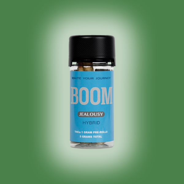 Jealousy THCa Flower Pre-Roll with fruity and creamy citrus notes. Available in single container or 5 count container