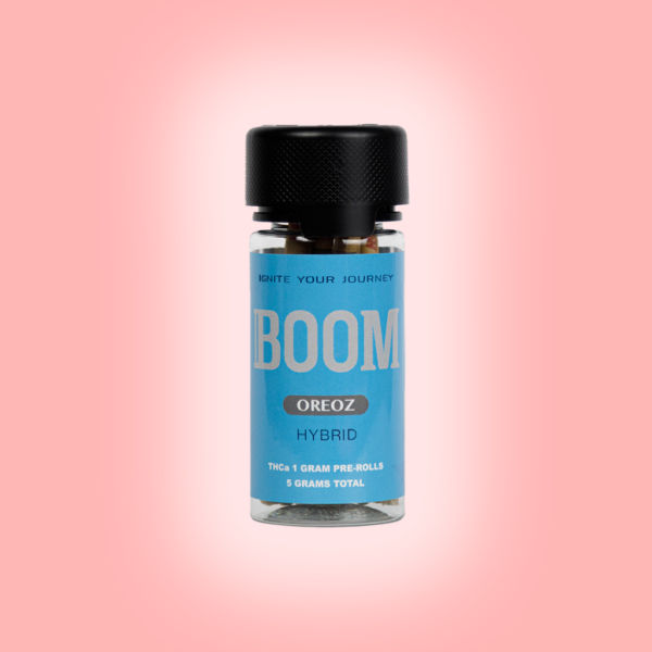 THCa Flower by Boom. Showcasing sweet diesel, and earth aromas. Available in Single count and 5 count container.
