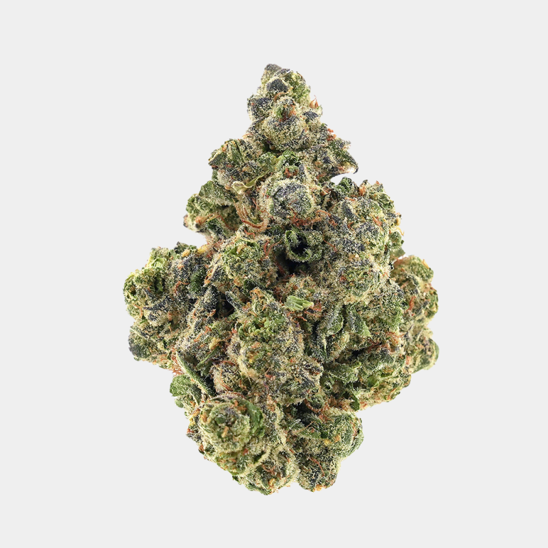 Strawberry Shortcake Premium THCa flower with, dense buds, frosty and vibrant green and purple hues, with berry aroma