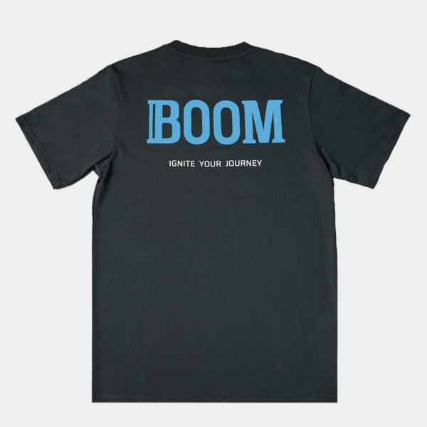 100% cotton T Shirt with Boom Logo and Ignite Your Journey Slogan on the upper Back Area